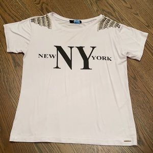 * 3/$21 Maria Dondoca fitted cotton t-shirt with beadings